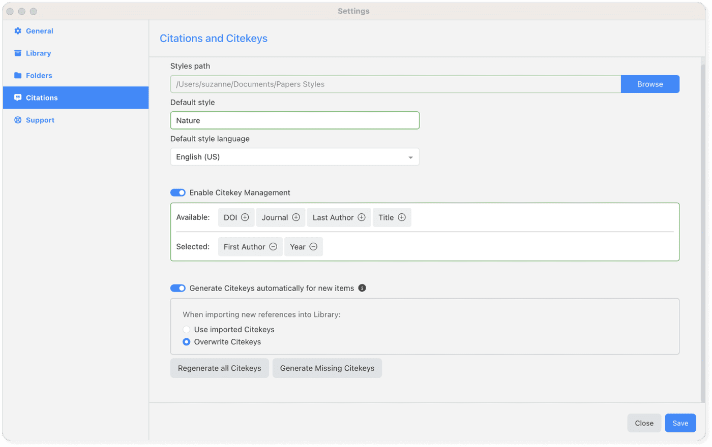 Papers citation keys